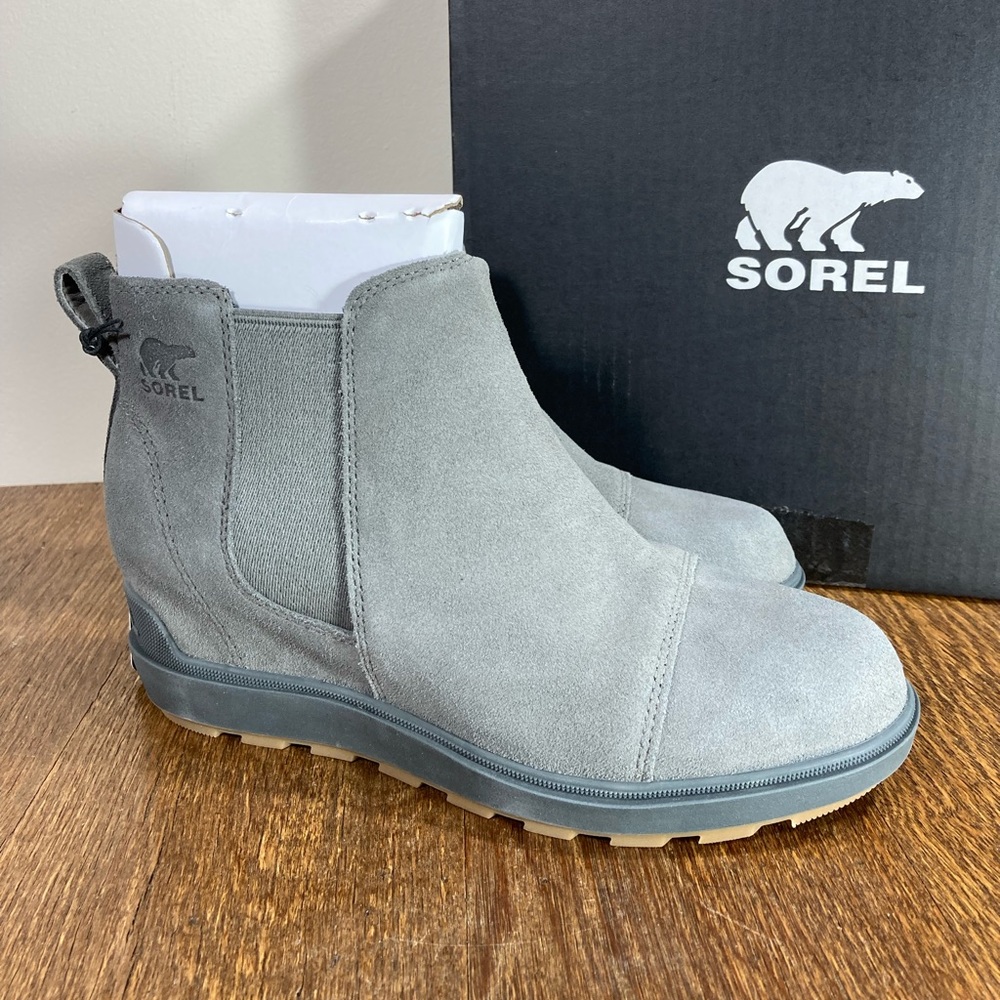 NEW Sorel Evie ll Waterproof Suede Chelsea Boot Women’s Size 7.5 Quarry/Grill - Picture 1 of 10